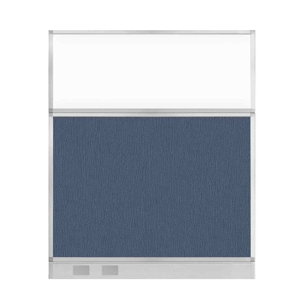 Hush Panel Configurable Cubicle Partition 5' x 6' Ocean Fabric Clear Window w/ Cable Channel